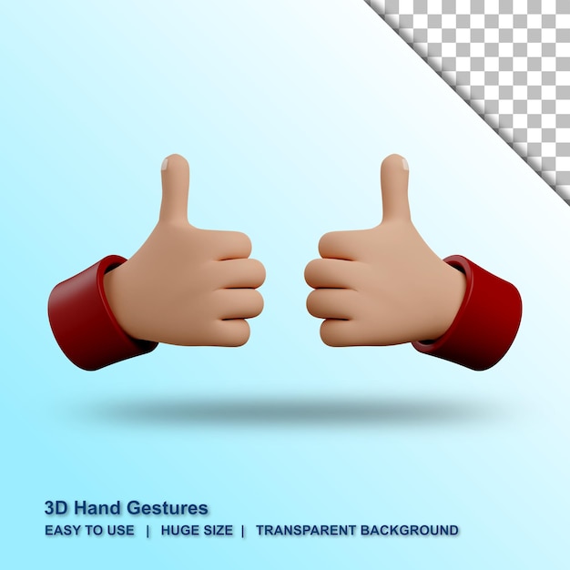 3d thumbs up hands gesture with isolated background