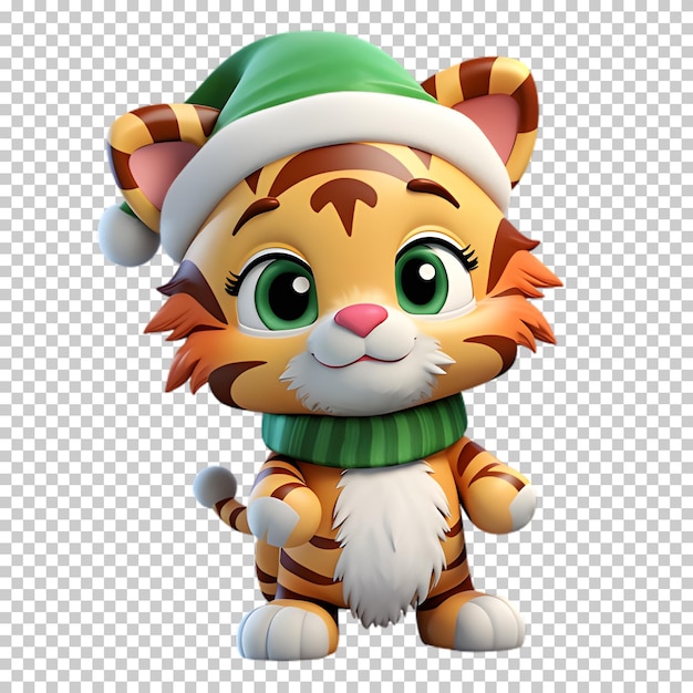 PSD 3d tiger wearing santa hat isolated on transparent background