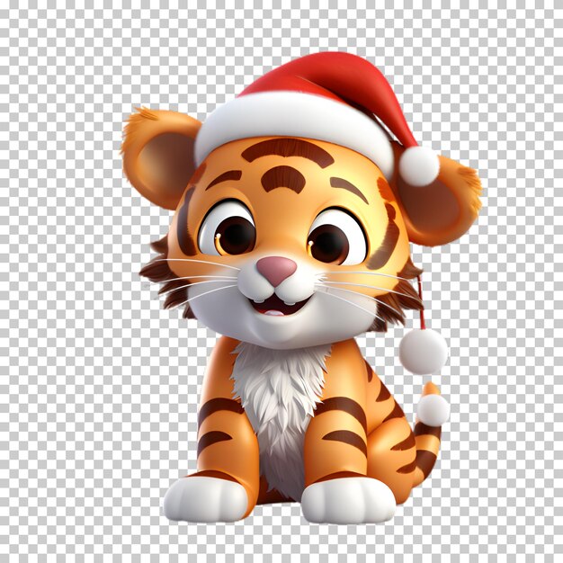 PSD tigre 3d che indossa un cappello di babbo natale isolato su uno sfondo trasparente