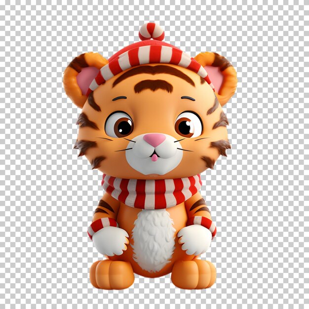 PSD 3d tiger wearing santa hat isolated on transparent background