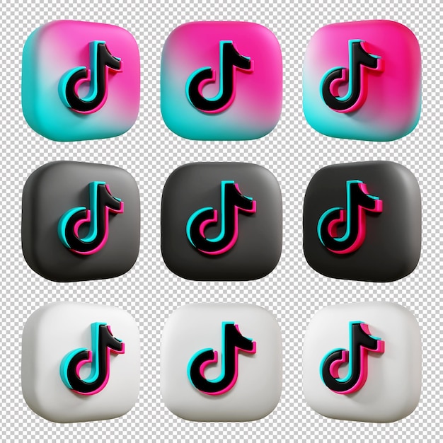 PSD 3d tiktok icon set or 3d realistic tiktok icon pack