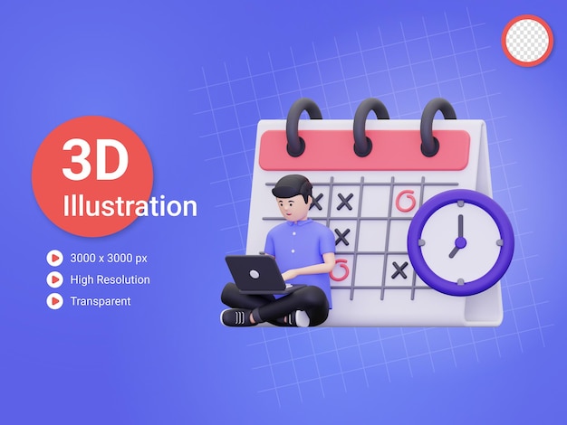 PSD 3d time management by employee illustration