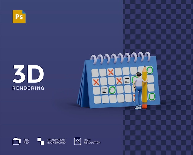 3D Time Management Man Planning Workflow Calendar