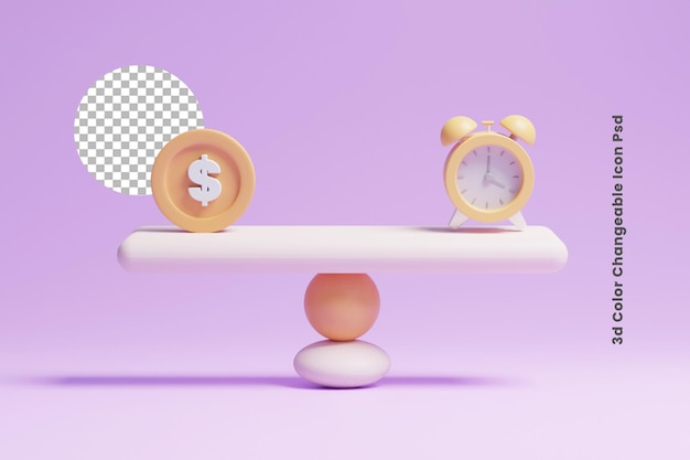 3d time and money balance concept ui icon or business time and money concept ui icon