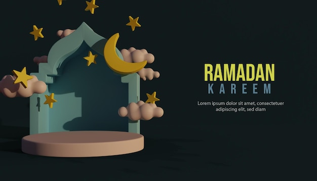 3d tło podium ramadan kareem w nocy