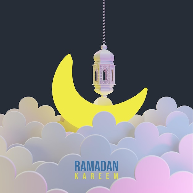 3d tło ramadan kareem z chmurą i księżycem