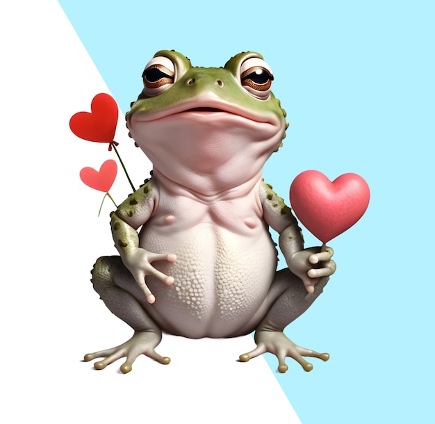 PSD 3d toad frog in love on valentine's day