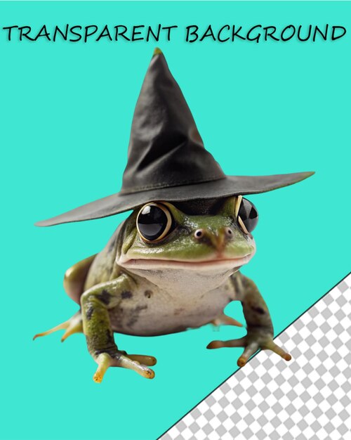 할로윈에 마녀 모자를 입은 3d 개구리 개구리