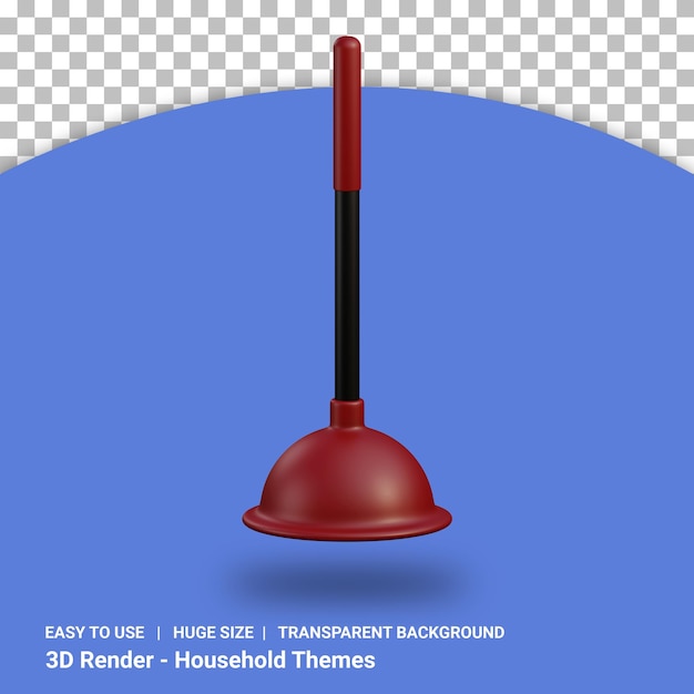 PSD 3d toilet plunger illustration with transparent background isolated design