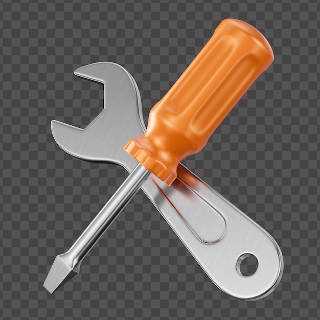 PSD 3d tools illustration. wrench and screwdriver rendering. transparent background.