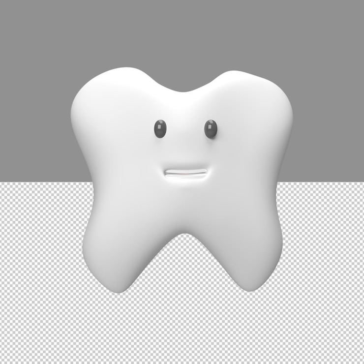 PSD 3d tooth flat face rendered object illustration