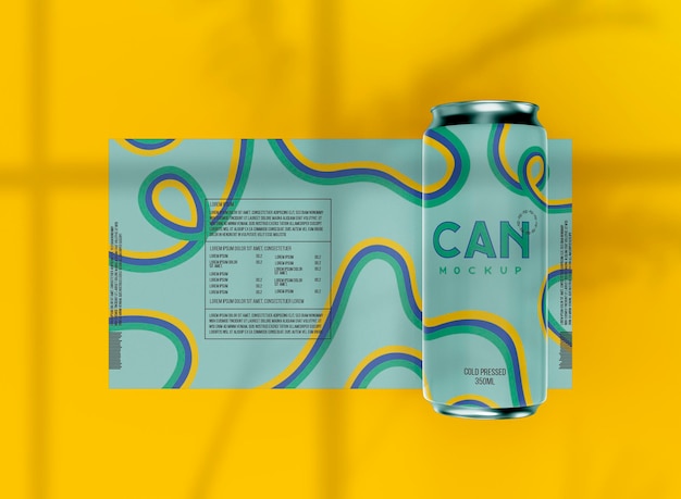 3d top view of soda can label mockup