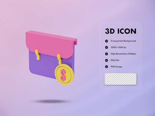 3D torba i ikona monety dolara 3d render ilustracji