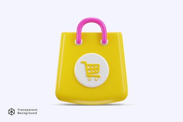 PSD 3d torba zakupów z ikoną koszyka zakupowego koncepcja ilustracji ikony wektorowej zakupów online