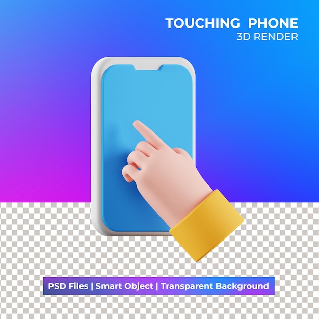 3d toccando l'illustrazione del telefono isolata