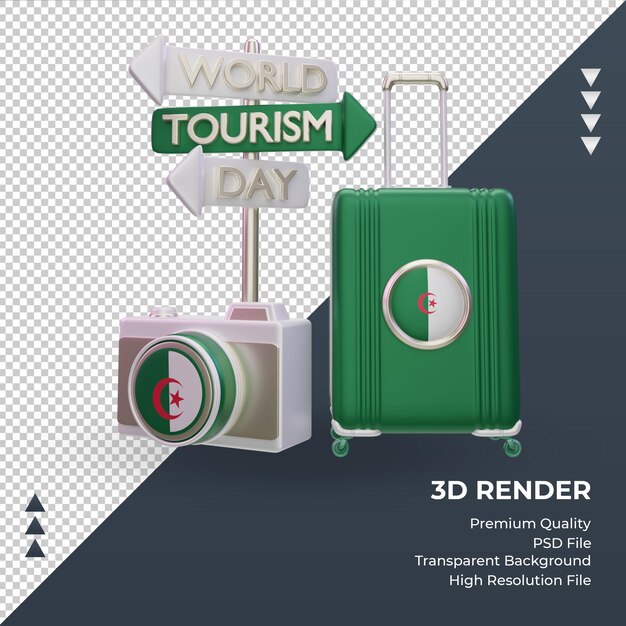 Giornata del turismo 3d vista frontale del rendering della bandiera dell'algeria