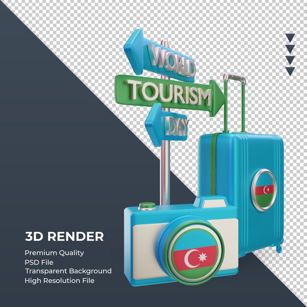 PSD giornata del turismo 3d visualizzazione della bandiera dell'azerbaigian a sinistra