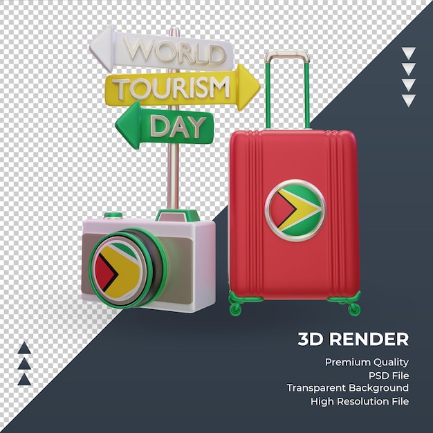 PSD giornata del turismo 3d vista frontale del rendering della bandiera della guyana