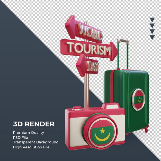 Giornata del turismo 3d mauritania bandiera rendering vista sinistra