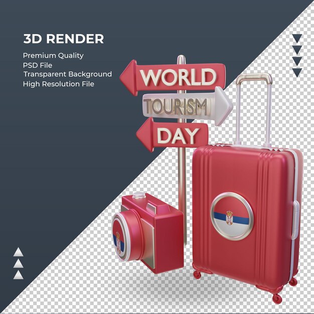 3d tourism day serbia flag rendering right view