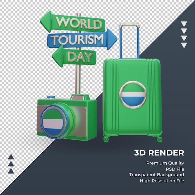 PSD giornata del turismo 3d vista frontale del rendering della bandiera della sierra leone