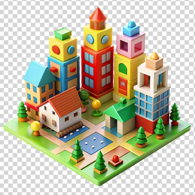 PSD 3d игрушечные блоки города изолированы на прозрачном фоне