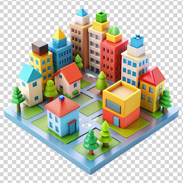 PSD 3d toy blocks town isolated on transparent background