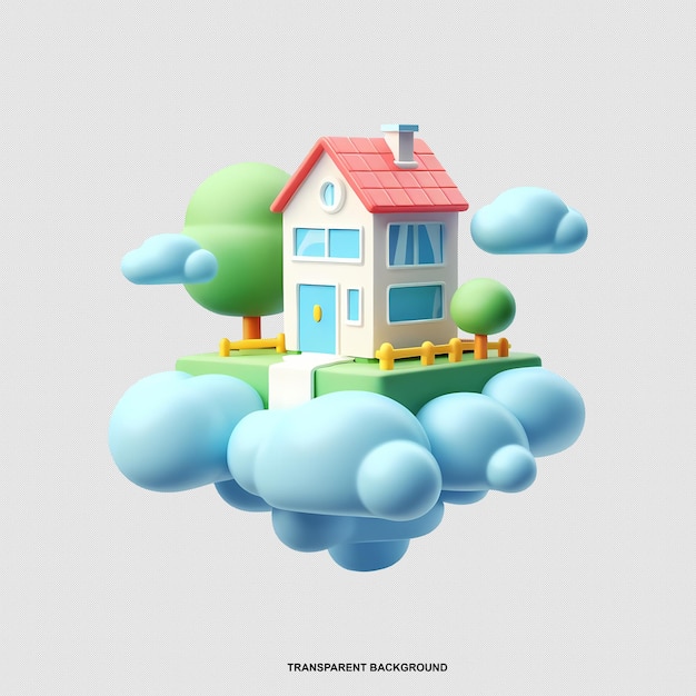 3d toy house and cloud on a white background