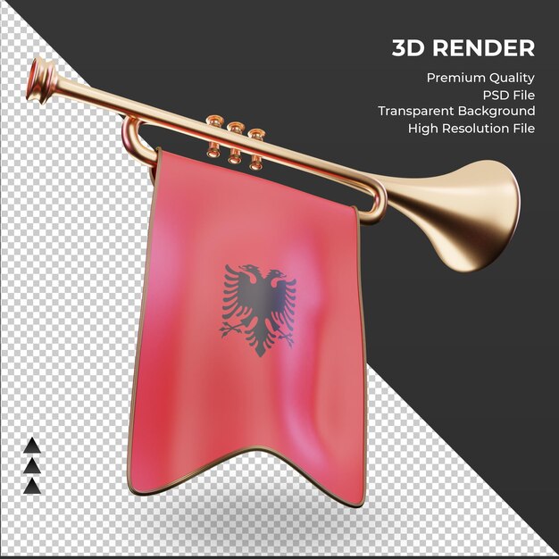 3d Trąbka Flaga Albanii Renderujący Widok Z Lewej Strony