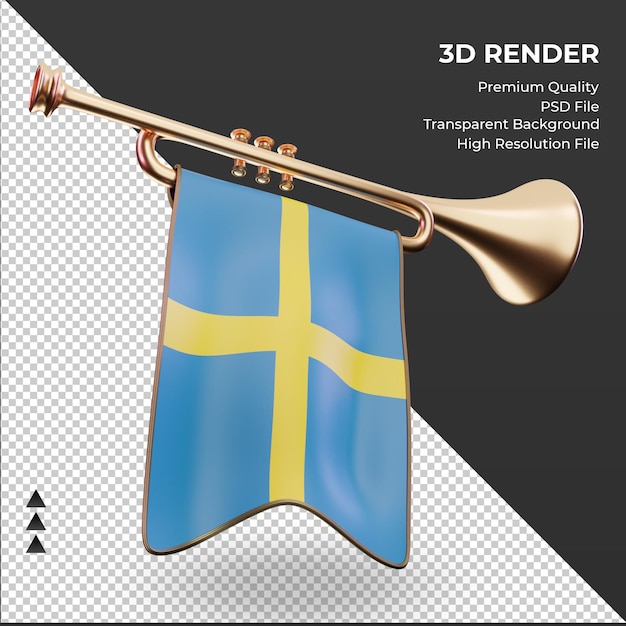 PSD 3d trąbka flaga szwecji renderujący widok z lewej strony