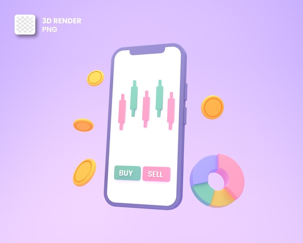 3d trading buy and sell cryptocurrency on mobile phone with candlestick for crypto banner