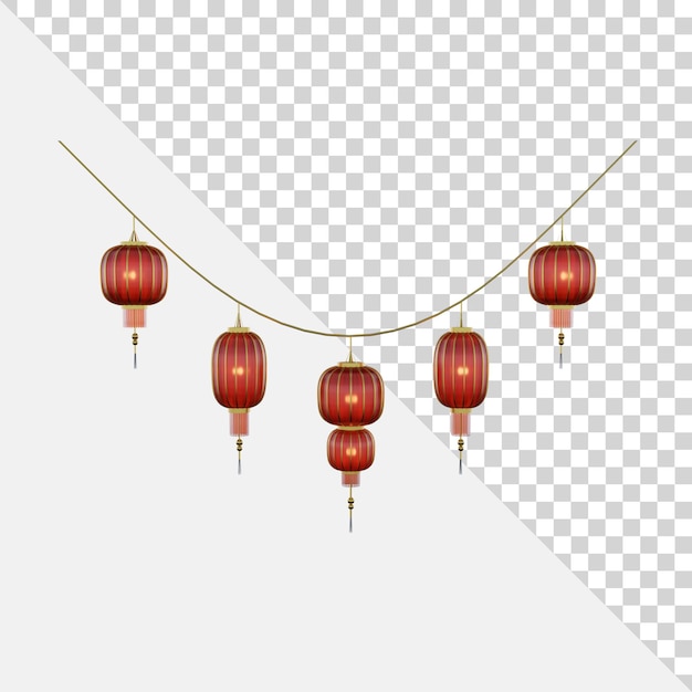 PSD 3d traditional chinese lantern light set isolated object