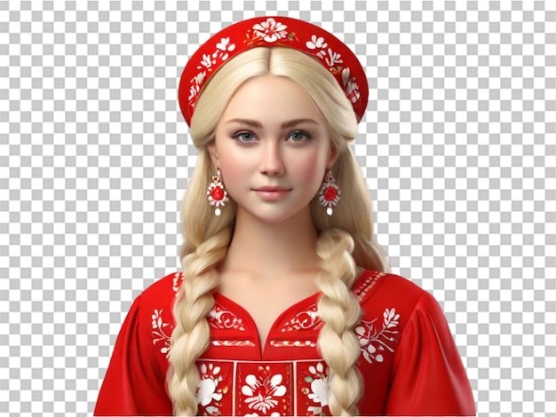 3d traditional russian folk costume portrait of a youn on transparent background