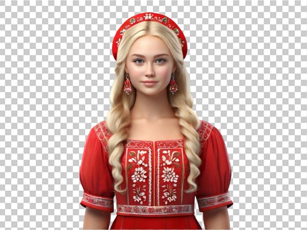 PSD 3d traditional russian folk costume portrait of a youn on transparent background