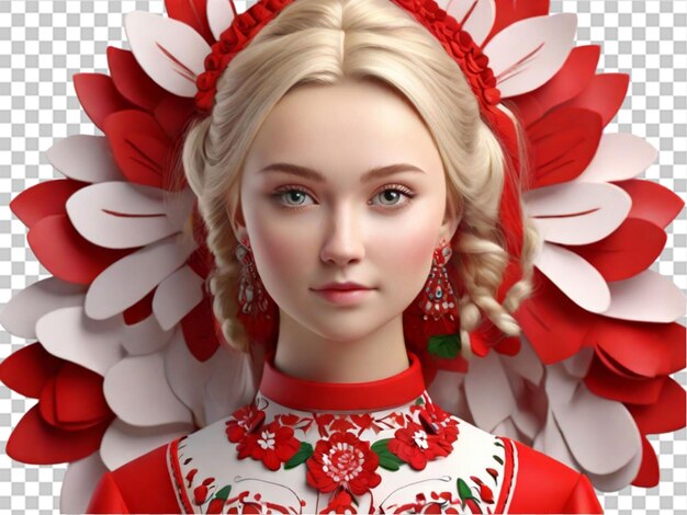 PSD 3d traditional russian folk costume portrait of a youn on transparent background