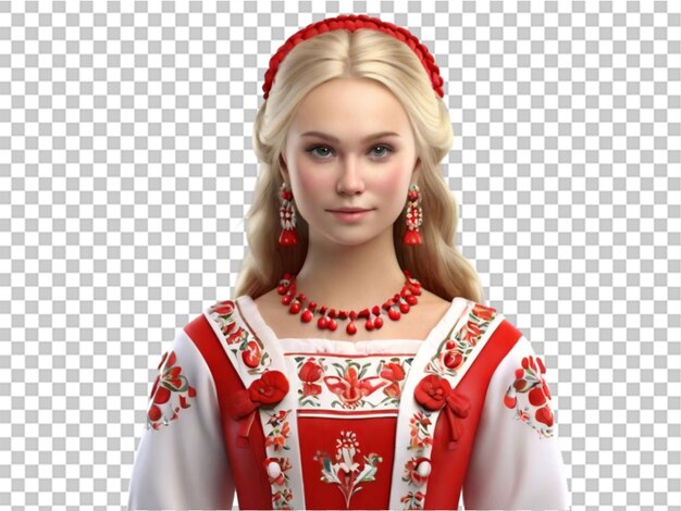 PSD 3d traditional russian folk costume portrait of a youn on transparent background