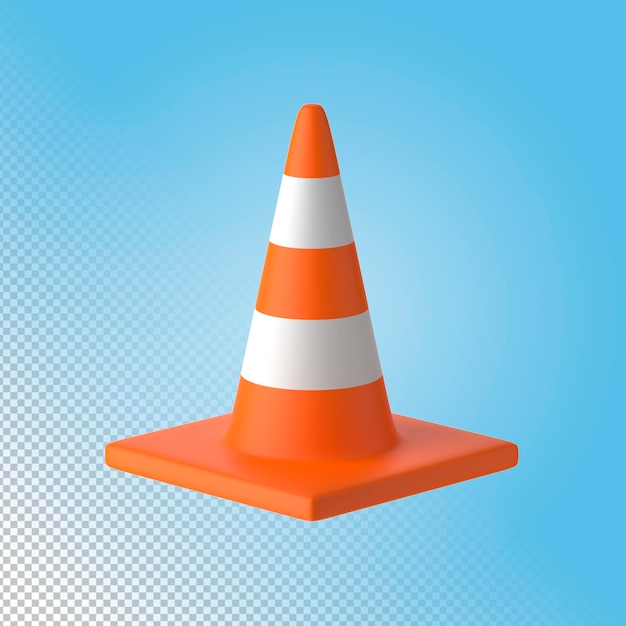 3D traffic cone on transparent background