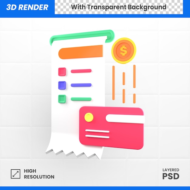 신용 카드 아이콘 일러스트와 함께 3D 거래 청구서 지불