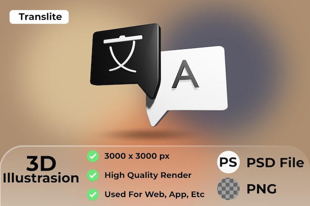 PSD 3d translation icon illustration.