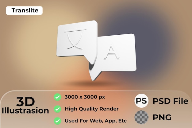 PSD 3d translation icon illustration.