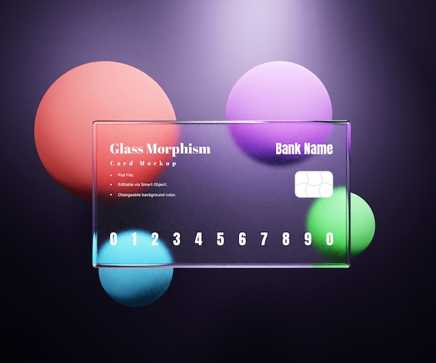 PSD 3d-transparant creditcardmodel met glasmorfisme-effect of bankkaartmodel met glaseffect