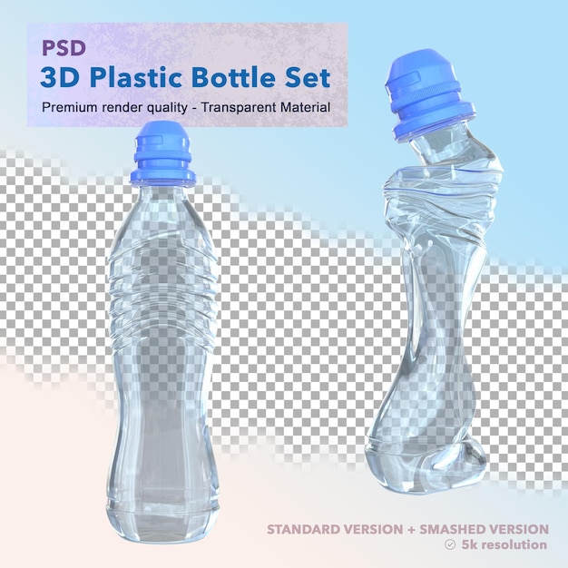 PSD 3d transparante plastic fles set geïsoleerd