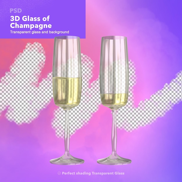 PSD 3d transparent champagne glass with liquid