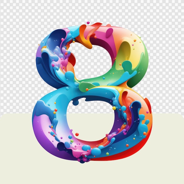 PSD 3d transparent colorfull splash number set