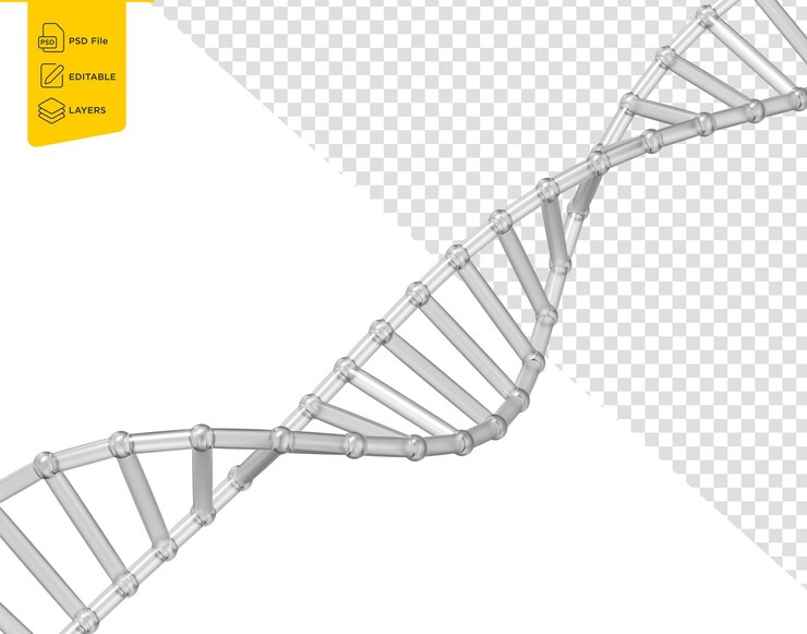 PSD 3d transparent dna helix with futuristic look symbolizing genetics and biotechnology 3d illustration