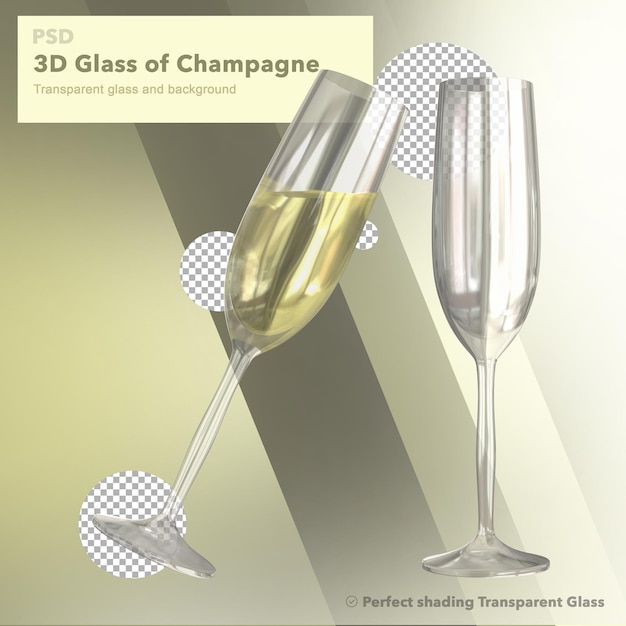 3d transparent glass of champagne