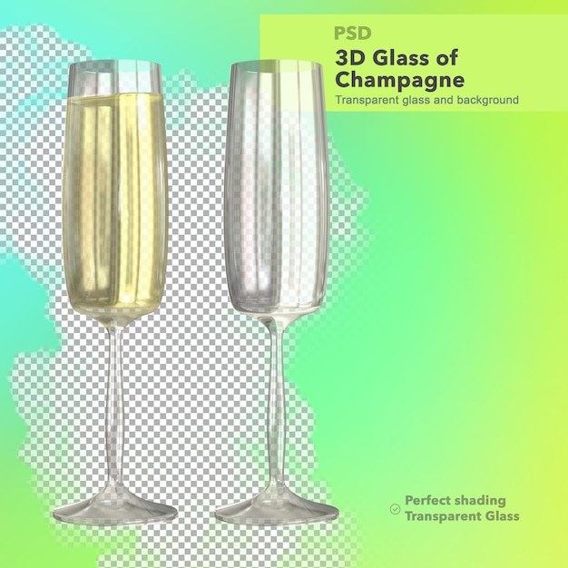 3d transparent glass full of champagne