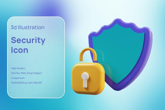 PSD 3d transparent security icon with beautiful render style