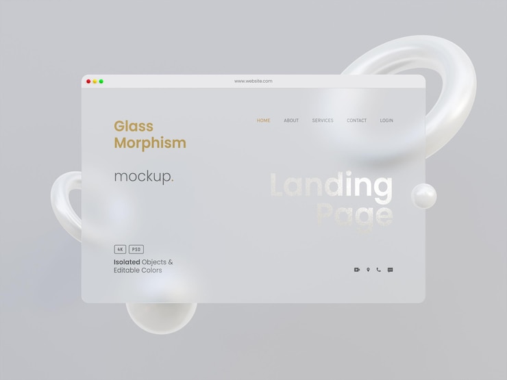 PSD 3d transparent web interface mockup with glass morphism