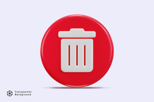 PSD 3d trash bin icon with circle button vector icon illustration